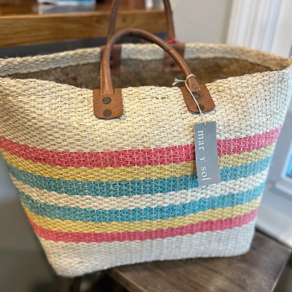 Mar Y Sol la Paz raffia Straw Tote new
